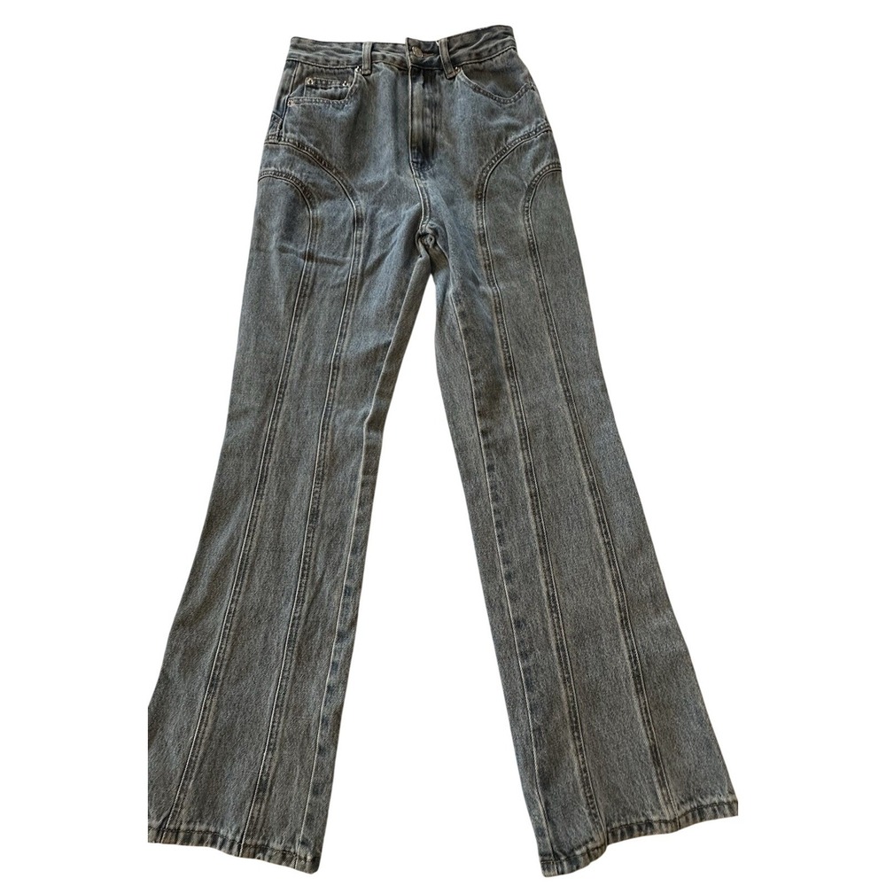 Glasson's Denim Womens Size 8 Flare Medium Wash Unique Stitching 70s Boho Hippie